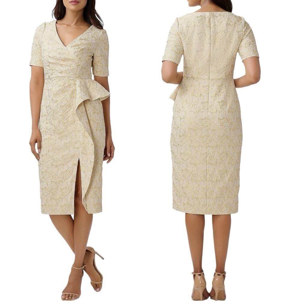 NWT AIDAN MATTOX V-Neck Short Sleeve Ruffled Sheath Dress Size 10